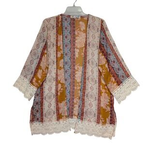 M‎ Jolt Short Kimono Floral Lace Trim 3/4 Sleeve Bohemian Festival Cover Up Fall